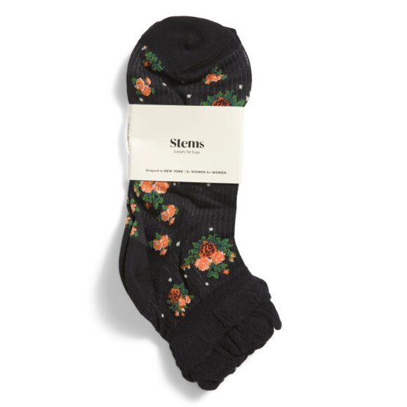 STEMS Black Anna Floral Ankle Socks - Picture 1 of 1